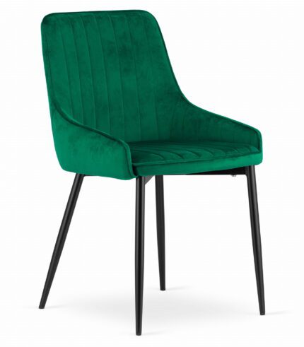 komodee BERGAMO chaise en velours vert rembourrée avec pieds en métal matelassé pour salon, salle à manger, bureau, capacité de charge jusqu’à 110 kg