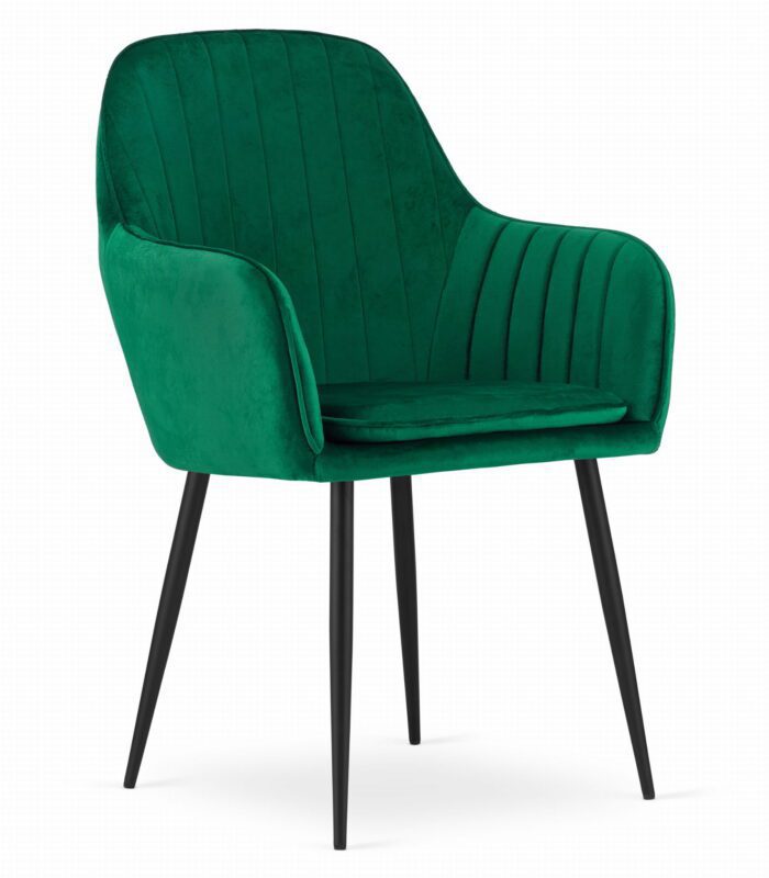 komodee chair MINORI green velvet upholstered black legs for living room, dining room, study, load capacity up to 110 kg, dimensions 58x87x57 cm - Image 1