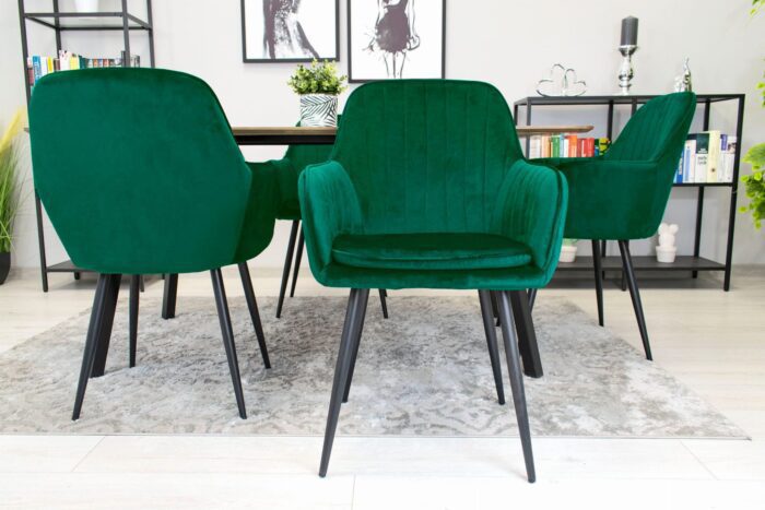 komodee chair MINORI green velvet upholstered black legs for living room, dining room, study, load capacity up to 110 kg, dimensions 58x87x57 cm - Image 6
