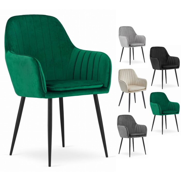 komodee chair MINORI green velvet upholstered black legs for living room, dining room, study, load capacity up to 110 kg, dimensions 58x87x57 cm - Image 8