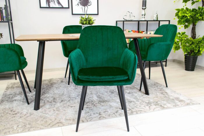 komodee chair MINORI green velvet upholstered black legs for living room, dining room, study, load capacity up to 110 kg, dimensions 58x87x57 cm - Image 14