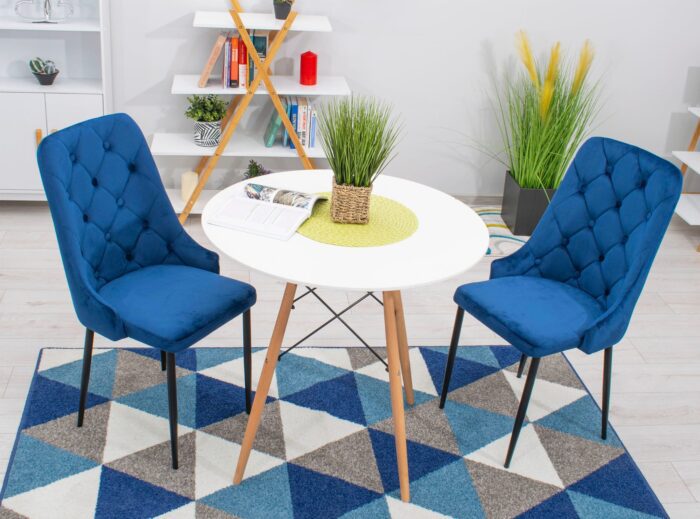 komodee ANACAPRI Stuhl marineblau gepolstert mit Velours, schwarze Metallbeine, für Wohnzimmer, Büro, Schlafzimmer, Abmessungen 48x93x56 cm, Tragfähigkeit bis 110 kg – Bild 6