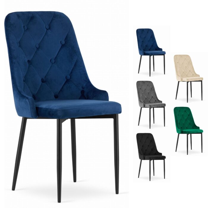 komodee ANACAPRI Stuhl marineblau gepolstert mit Velours, schwarze Metallbeine, für Wohnzimmer, Büro, Schlafzimmer, Abmessungen 48x93x56 cm, Tragfähigkeit bis 110 kg – Bild 8