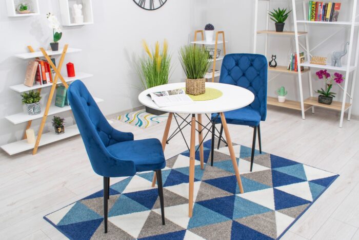 komodee ANACAPRI Stuhl marineblau gepolstert mit Velours, schwarze Metallbeine, für Wohnzimmer, Büro, Schlafzimmer, Abmessungen 48x93x56 cm, Tragfähigkeit bis 110 kg – Bild 5