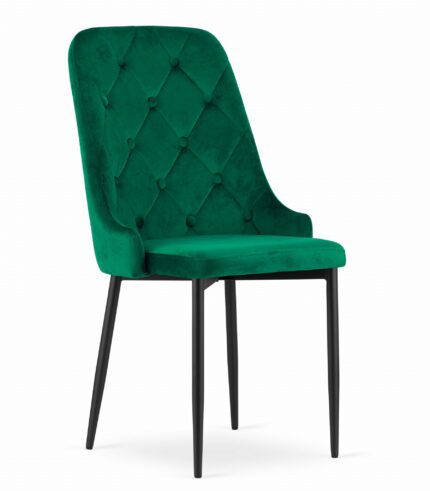komodee krzesło ANACAPRI zielone tapicerowane welurem, metalowe nogi czarne, do salonu, biura, gabinetu, wymiary 48x93x56 cm, obciążenie do 110 kg