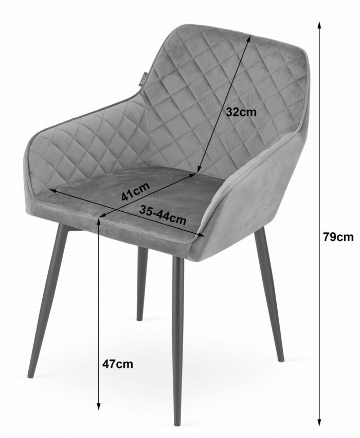 komodee krzesło AVELLA beżowe aksamit tapicerowane z podłokietnikami metalowe nogi czarne do salonu, jadalni, obciążenie 110 kg, wymiary 58x79x57 cm - obrazek 5