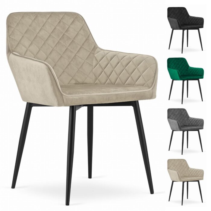 komodee krzesło AVELLA beżowe aksamit tapicerowane z podłokietnikami metalowe nogi czarne do salonu, jadalni, obciążenie 110 kg, wymiary 58x79x57 cm - obrazek 6