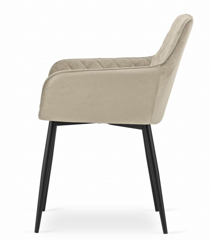 komodee krzesło AVELLA beżowe aksamit tapicerowane z podłokietnikami metalowe nogi czarne do salonu, jadalni, obciążenie 110 kg, wymiary 58x79x57 cm - obrazek 3