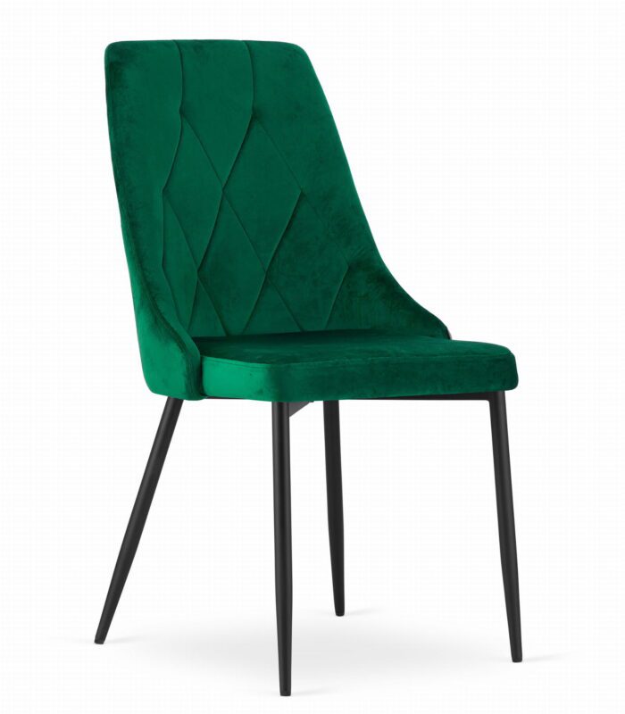 chaise komodee FAENZA en velours vert foncé rembourrée avec des pieds en métal pour salon, bureau, chambre à coucher, charge jusqu’à 110 kg – Image 1