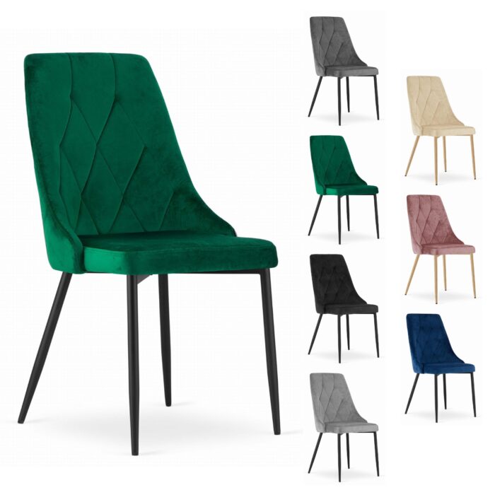 chaise komodee FAENZA en velours vert foncé rembourrée avec des pieds en métal pour salon, bureau, chambre à coucher, charge jusqu’à 110 kg – Image 6