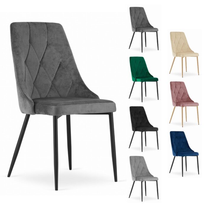 komodee FAENZA chaise gris foncé rembourrée avec pieds en métal velours pour salon, bureau, chambre à coucher, dimensions 49x94x61 cm, charge jusqu’à 110 kg – Image 6