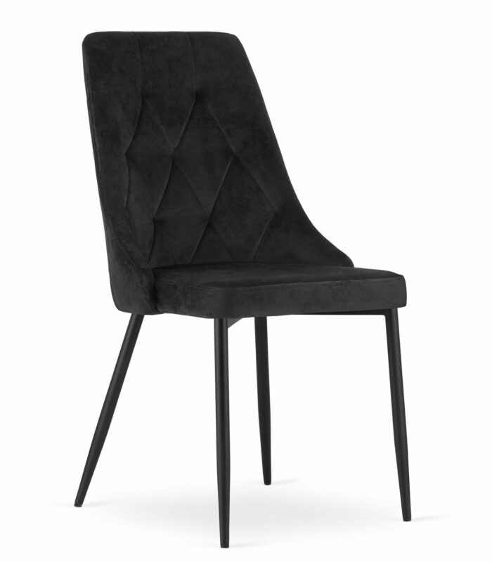 chaise komodee FAENZA velours noir pieds rembourrés en métal pour salon, bureau, chambre à coucher, dimensions 49x94x61 cm, charge jusqu’à 110 kg – Image 1