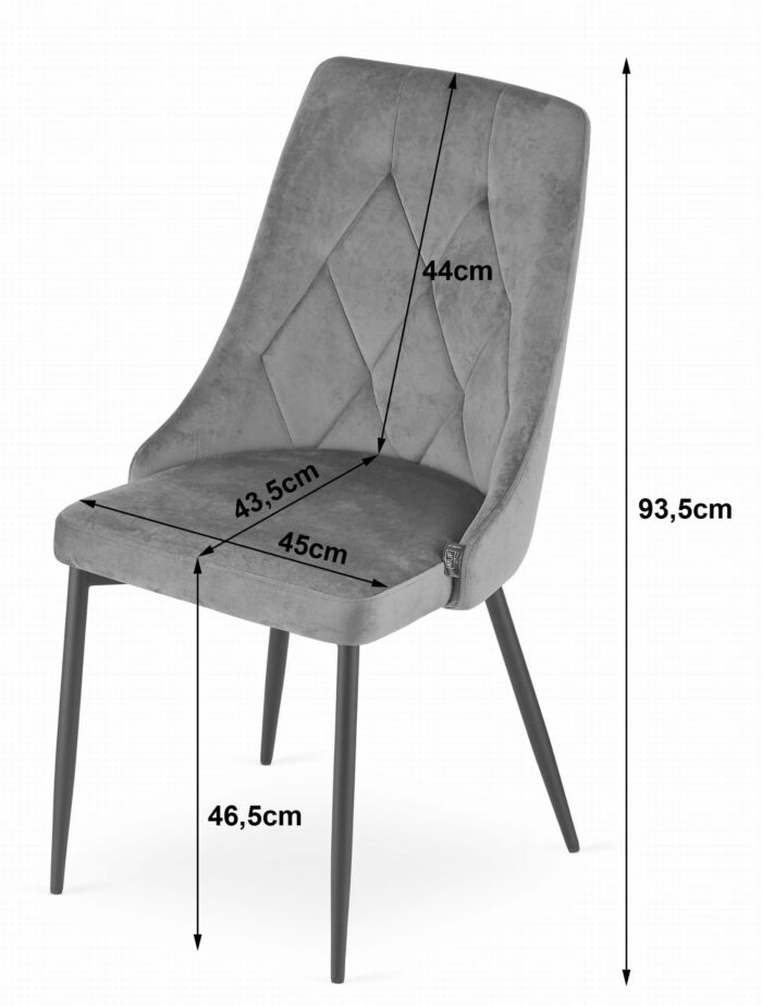chaise komodee FAENZA velours noir pieds rembourrés en métal pour salon, bureau, chambre à coucher, dimensions 49x94x61 cm, charge jusqu’à 110 kg – Image 5