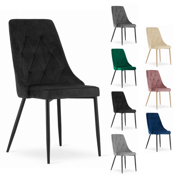 chaise komodee FAENZA velours noir pieds rembourrés en métal pour salon, bureau, chambre à coucher, dimensions 49x94x61 cm, charge jusqu’à 110 kg – Image 6