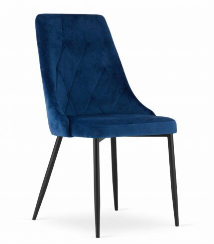 chaise komodee FAENZA velours bleu marine pieds en métal rembourré pour salon, bureau, chambre à coucher, charge jusqu’à 110 kg, dimensions 49x94x61 cm