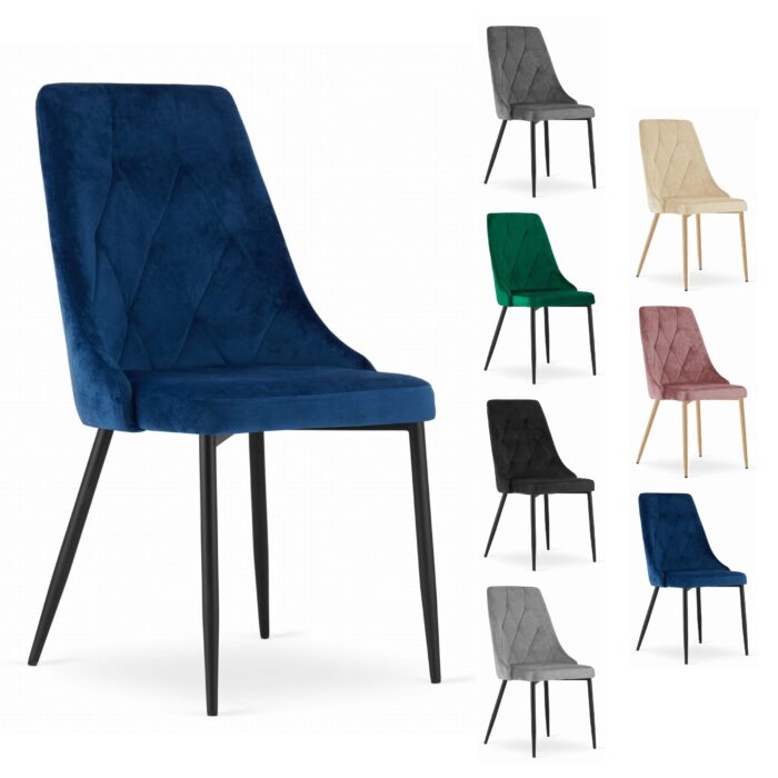 chaise komodee FAENZA velours bleu marine pieds en métal rembourré pour salon, bureau, chambre à coucher, charge jusqu’à 110 kg, dimensions 49x94x61 cm – Image 6