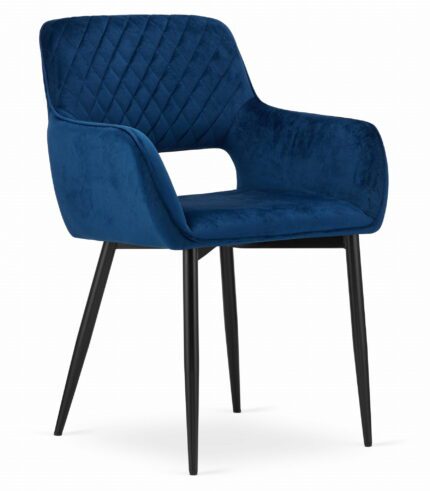 chaise komodee ATRANI velours bleu avec pieds en métal matelassé, pour salon, bureau, salle à manger, chambre à coucher, capacité de charge jusqu’à 110 kg, dimensions 58x83x56 cm