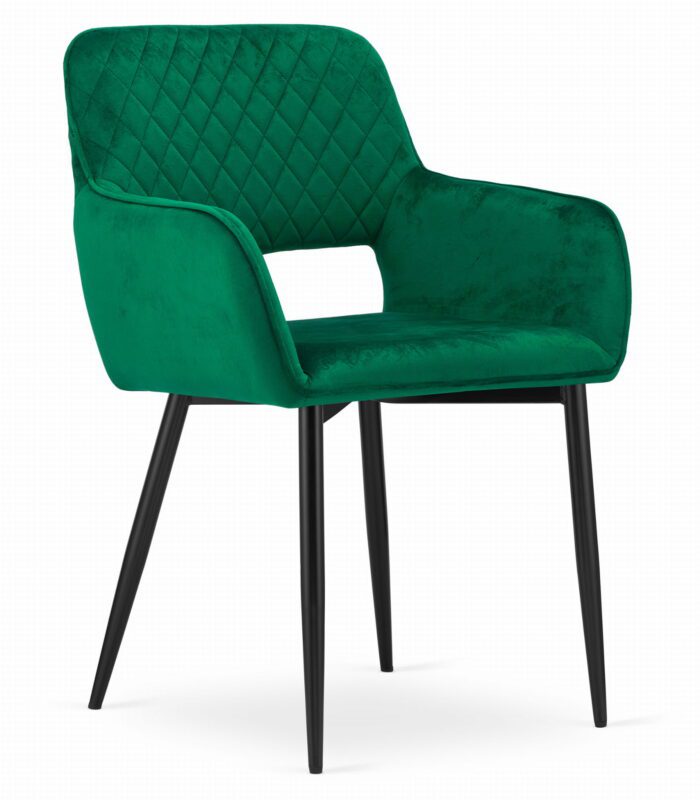 chaise komodee ATRANI velours vert matelassé, pieds en métal, pour salon, salle à manger, bureau, charge maximale 110 kg, dimensions 58x83x56 cm – Image 1