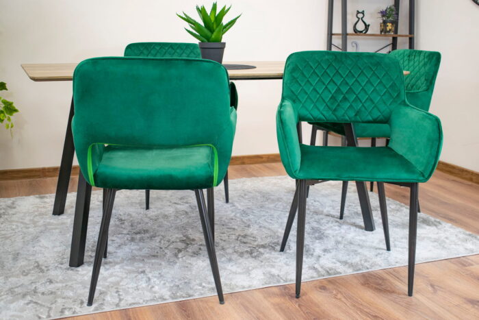 chaise komodee ATRANI velours vert matelassé, pieds en métal, pour salon, salle à manger, bureau, charge maximale 110 kg, dimensions 58x83x56 cm – Image 6