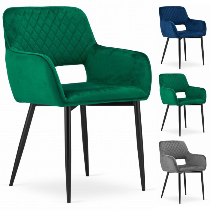 chaise komodee ATRANI velours vert matelassé, pieds en métal, pour salon, salle à manger, bureau, charge maximale 110 kg, dimensions 58x83x56 cm – Image 8