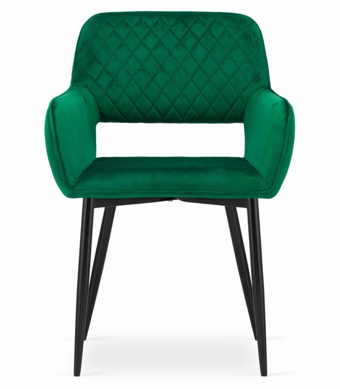 chaise komodee ATRANI velours vert matelassé, pieds en métal, pour salon, salle à manger, bureau, charge maximale 110 kg, dimensions 58x83x56 cm – Image 2