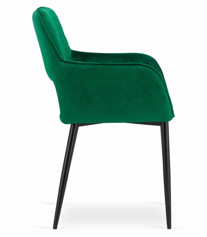chaise komodee ATRANI velours vert matelassé, pieds en métal, pour salon, salle à manger, bureau, charge maximale 110 kg, dimensions 58x83x56 cm – Image 3