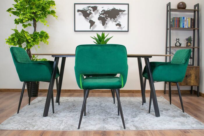 chaise komodee ATRANI velours vert matelassé, pieds en métal, pour salon, salle à manger, bureau, charge maximale 110 kg, dimensions 58x83x56 cm – Image 11