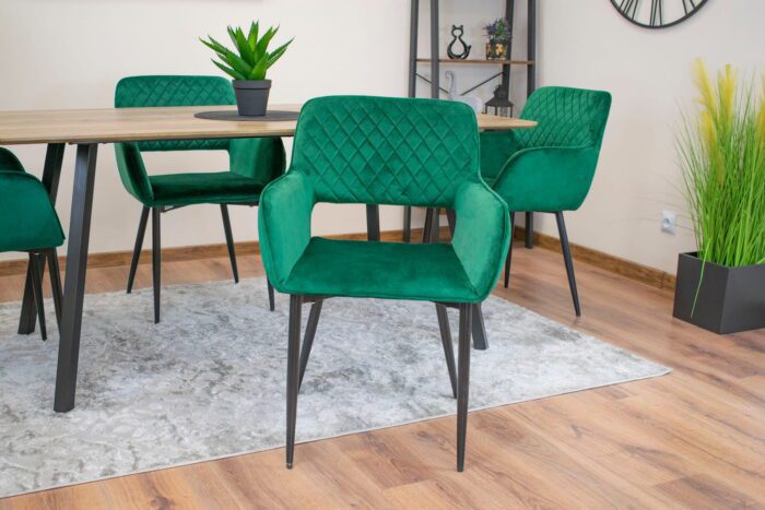 chaise komodee ATRANI velours vert matelassé, pieds en métal, pour salon, salle à manger, bureau, charge maximale 110 kg, dimensions 58x83x56 cm – Image 12