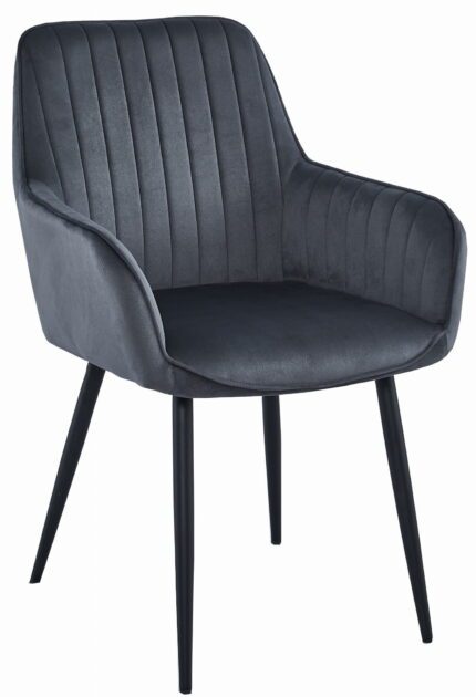 chaise komodee SOLA en velours gris foncé rembourrée avec accoudoirs pieds en métal pour salon, bureau, chambre, salle à manger, charge 110 kg