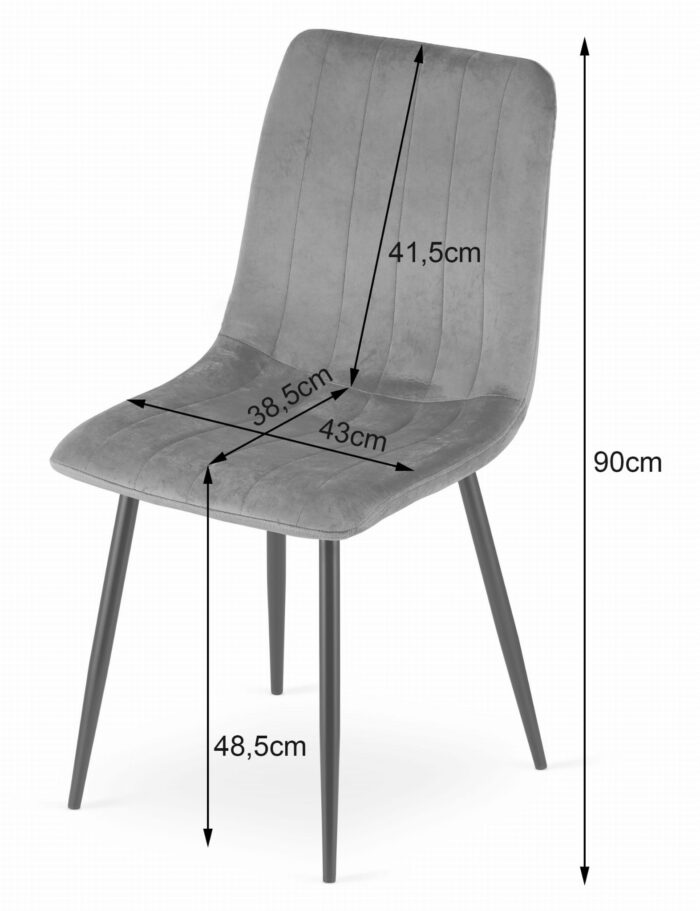 komodee krzesło VENOSA jasnoszare aksamit z metalowymi nogami 43x90x51 cm do salonu, gabinetu, sypialni, jadalni, obciążenie do 110 kg - obrazek 5