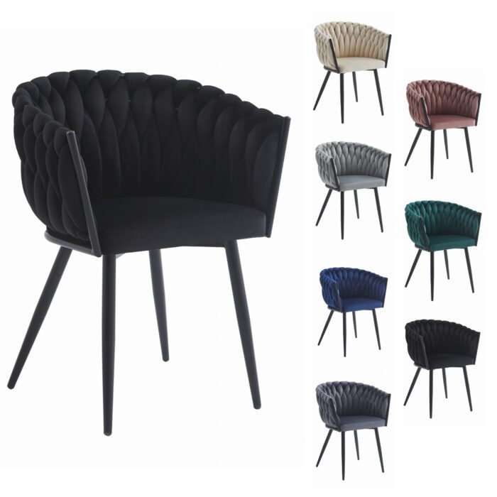 komodee Stuhl ORINO schwarzer Samt gepolstert mit Steppgestell aus Metall für Wohnzimmer, Arbeitszimmer, Esszimmer, Belastung bis 110 kg, Abmessungen 61x79x55 cm – Bild 6