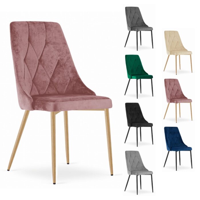 komodee FAENZA chaise en velours rose rembourrée, pieds en bois, pour salon, salle à manger, chambre à coucher, dimensions 49x94x61 cm, capacité de charge jusqu’à 110 kg – Image 5