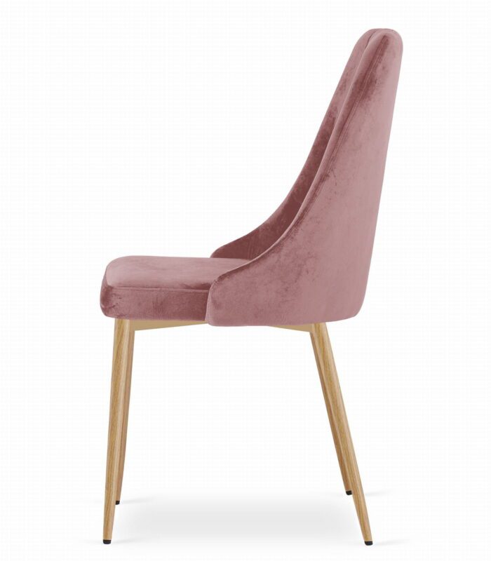 komodee FAENZA chaise en velours rose rembourrée, pieds en bois, pour salon, salle à manger, chambre à coucher, dimensions 49x94x61 cm, capacité de charge jusqu’à 110 kg – Image 3