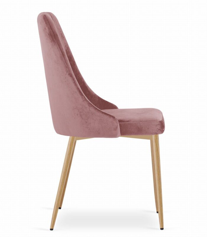komodee FAENZA chaise en velours rose rembourrée, pieds en bois, pour salon, salle à manger, chambre à coucher, dimensions 49x94x61 cm, capacité de charge jusqu’à 110 kg – Image 6