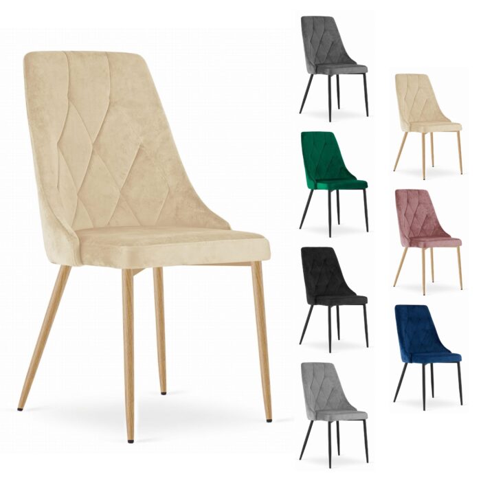 komodee FAENZA Stuhl hellbeige Samt gepolstert mit Armlehnen Metallbeine für Wohnzimmer, Esszimmer, Schlafzimmer, Größe 49x94x61 cm, Tragfähigkeit 110 kg – Bild 6