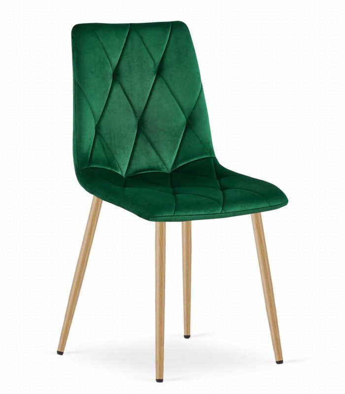 komodee krzesło OLBIA ciemna zieleń welur nogi w kolorze drewna do salonu, kuchni, sypialni, maksymalne obciążenie 110 kg, wymiary 86,5x45x54 cm - obrazek 1
