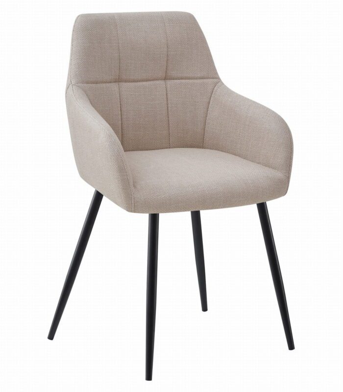 chaise komodee NUORO tissu beige avec pieds en métal noir dimensions 57x85x59 cm pour salon, salle à manger, chambre à coucher, capacité de charge jusqu’à 110 kg – Image 1