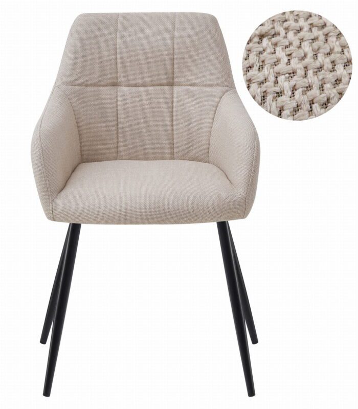 chaise komodee NUORO tissu beige avec pieds en métal noir dimensions 57x85x59 cm pour salon, salle à manger, chambre à coucher, capacité de charge jusqu’à 110 kg – Image 2