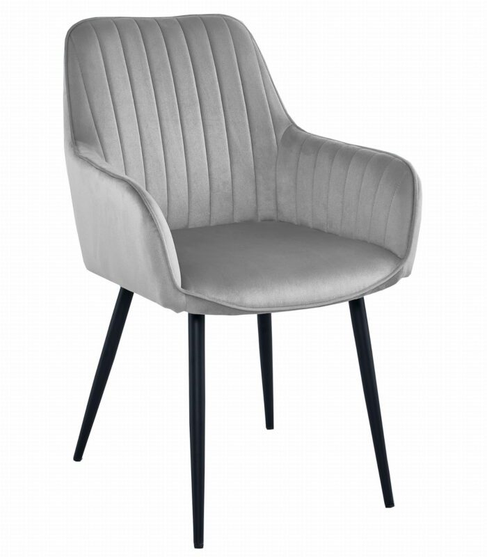 Komodee Stuhl SOLA silbergrauer Samt gepolsterte schwarze Beine für Wohnzimmer, Esszimmer, Schlafzimmer, Belastung bis 110 kg, Abmessungen 55x84x46 cm – Bild 1
