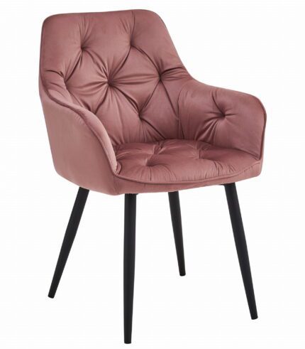 komodee ISCA Stuhl rosa Samt Metallbeine schwarz für Wohnzimmer, Küche, Esszimmer, einfache Montage, Belastung bis zu 110 kg
