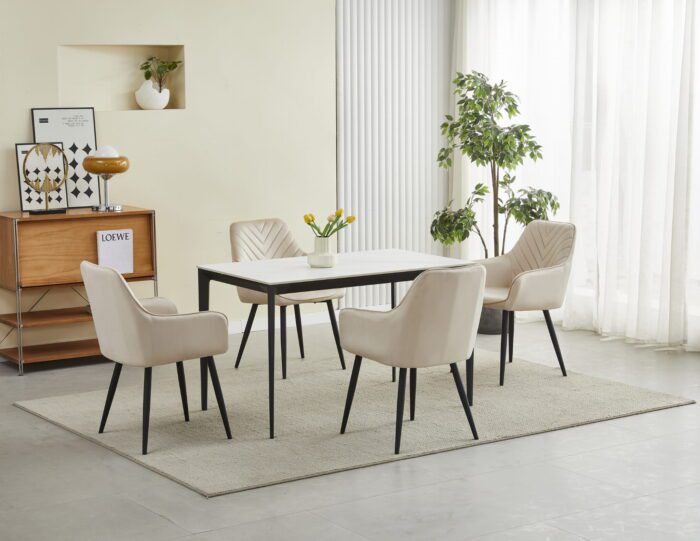 komodee NANTO chair beige upholstered velour with black metal legs for living room, kitchen, dining room, load up to 110 kg - Image 5