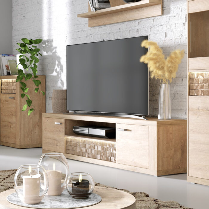 Szafka pod Telewizor BALESTRAND - Dąb - Szuflada - Dekoracyjny Front - 151 x 51 x 41 cm - obrazek 2