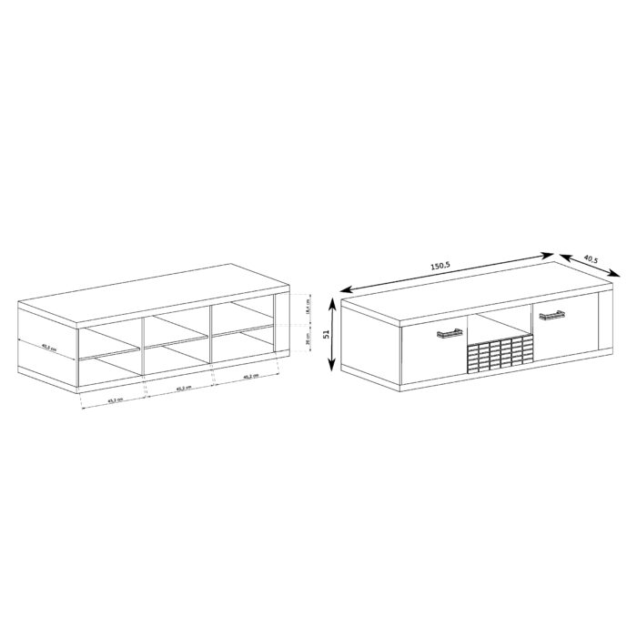 Szafka pod Telewizor BALESTRAND - Dąb - Szuflada - Dekoracyjny Front - 151 x 51 x 41 cm - obrazek 3