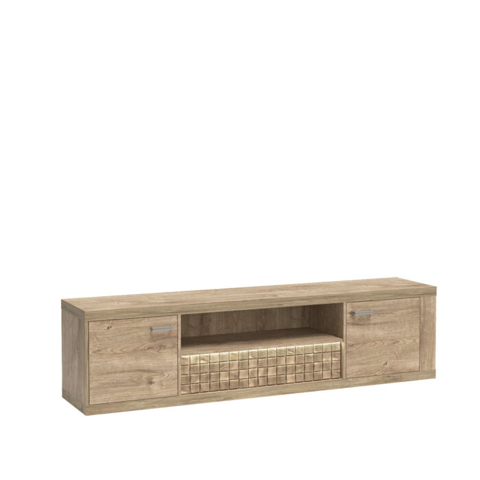 Szafka pod Telewizor BALESTRAND - Dąb - Szuflada - Dekoracyjny Front - 196 x 51 x 41 cm - obrazek 1