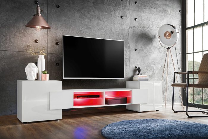 Szafka RTV Merano, Biały/Biały Oświetlenie LED RGB - obrazek 2