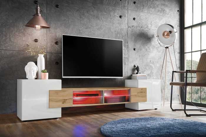 Szafka RTV Merano, Biały/Wotan Oświetlenie LED RGB - obrazek 2