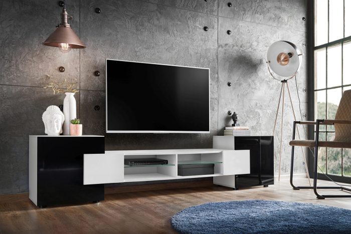 Szafka RTV Merano, Biały/Czarny - obrazek 2