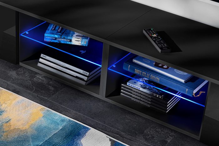 Zestaw Mebli RTV Varallo, Czarny/Czarny Oświetlenie LED Niebieskie - obrazek 10