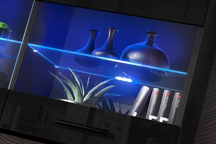 Witryna Półka Wisząca Savona, Czarny/Czarny Oświetlenie LED RGB - obrazek 4