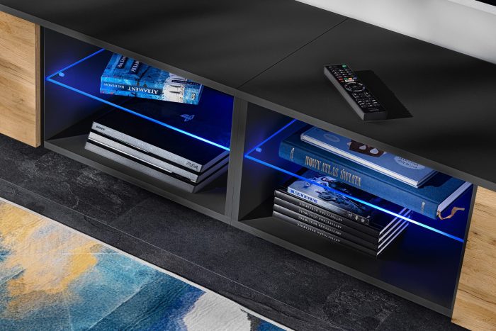 Zestaw Mebli RTV Varallo, Wotan/Czarny Oświetlenie LED Niebieskie - obrazek 10